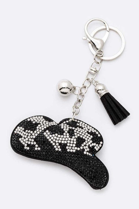 Cowgirl Bling Cow Print Hat Keychain Black