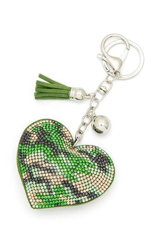 Dazzling Camouflage Heart Keychain Green