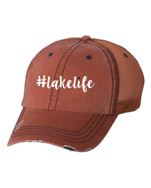 Lakelife Embroidered Trucker Hat Orange Mesh OS