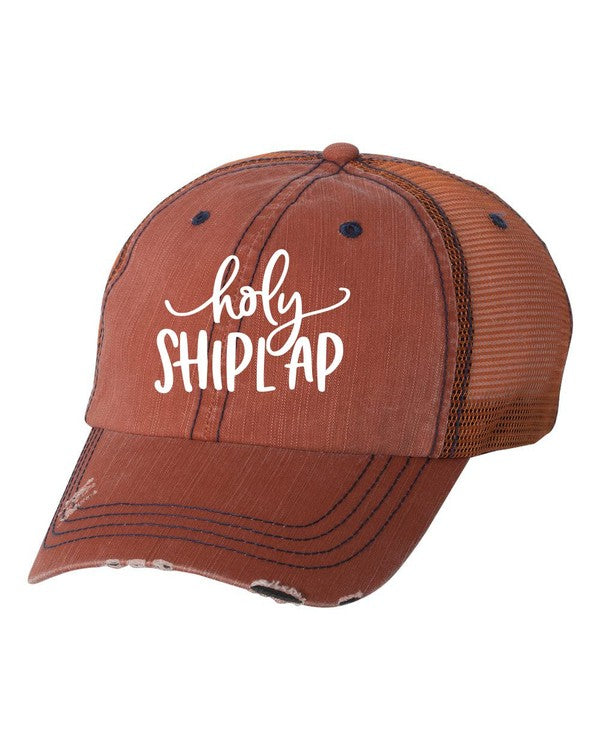 Holy Shiplap Embroidered Trucker Hat Orange Mesh OS