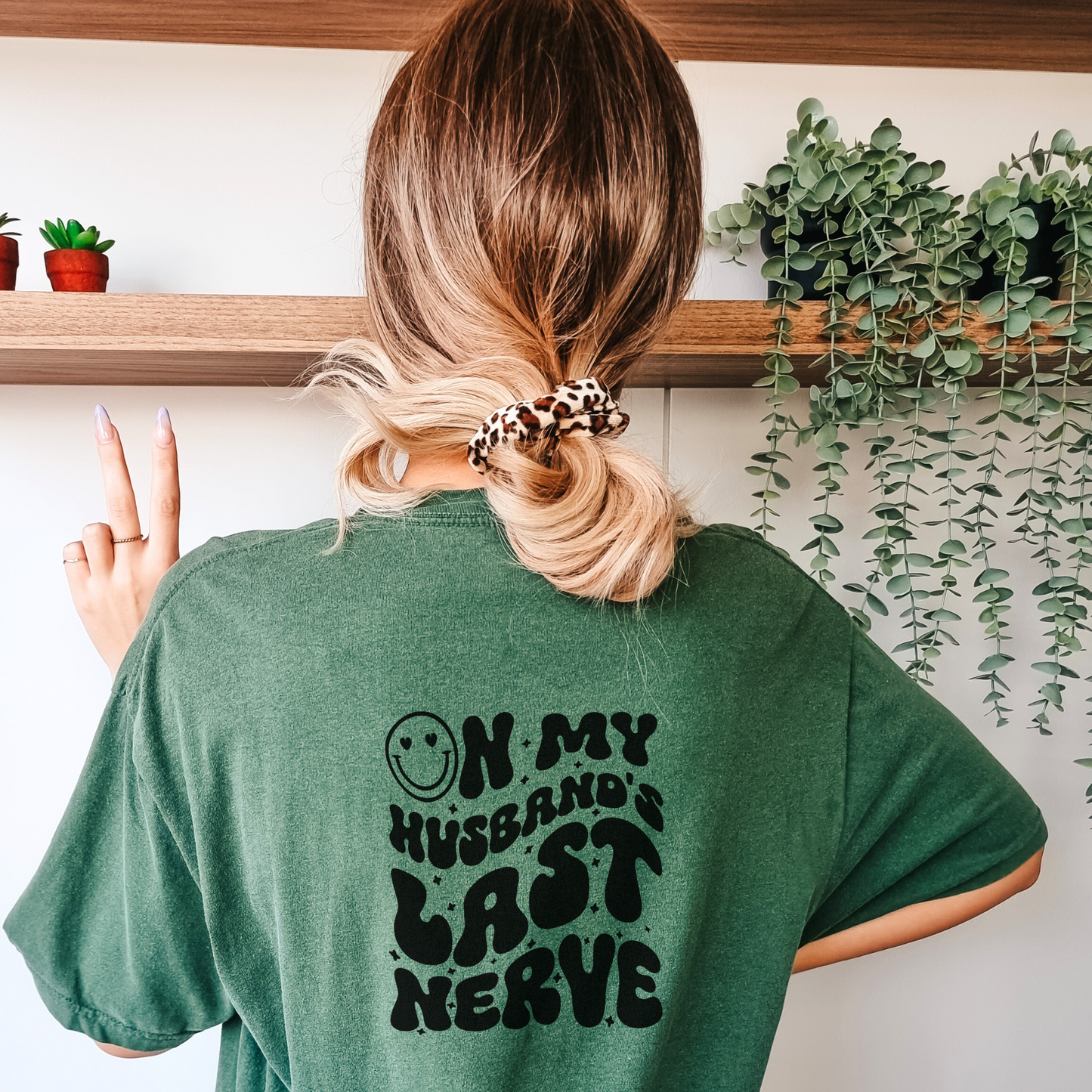 On My Husband's Last Nerve Tee T-Shirt Light Green S