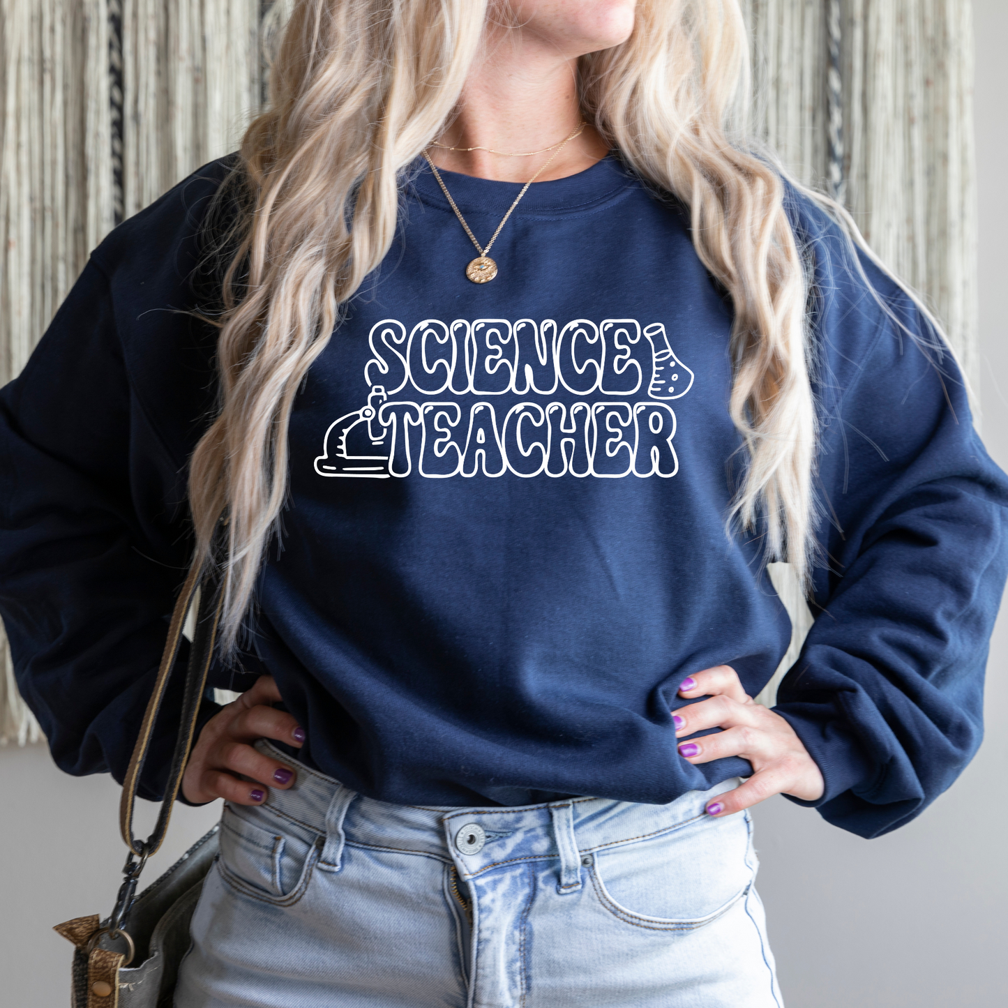 Retro Science Teacher Sweatshirt Sweatshirt S Navy
