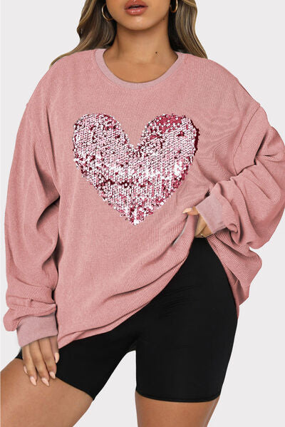 Plus-Size Sequin Heart Sweatshirt