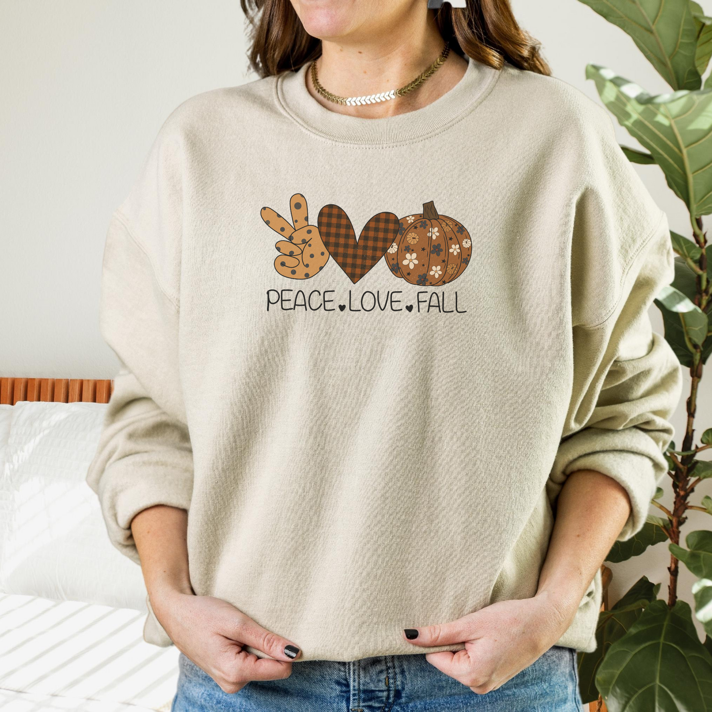 Peace, Love, Fall Sweatshirt Sweatshirt S Sand