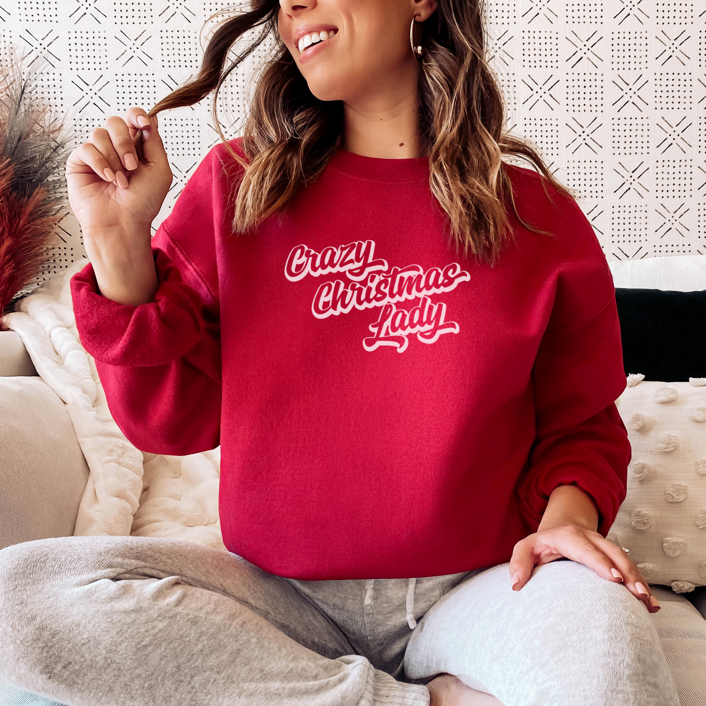 Crazy Christmas Lady Sweatshirt Sweatshirt S Cherry Red