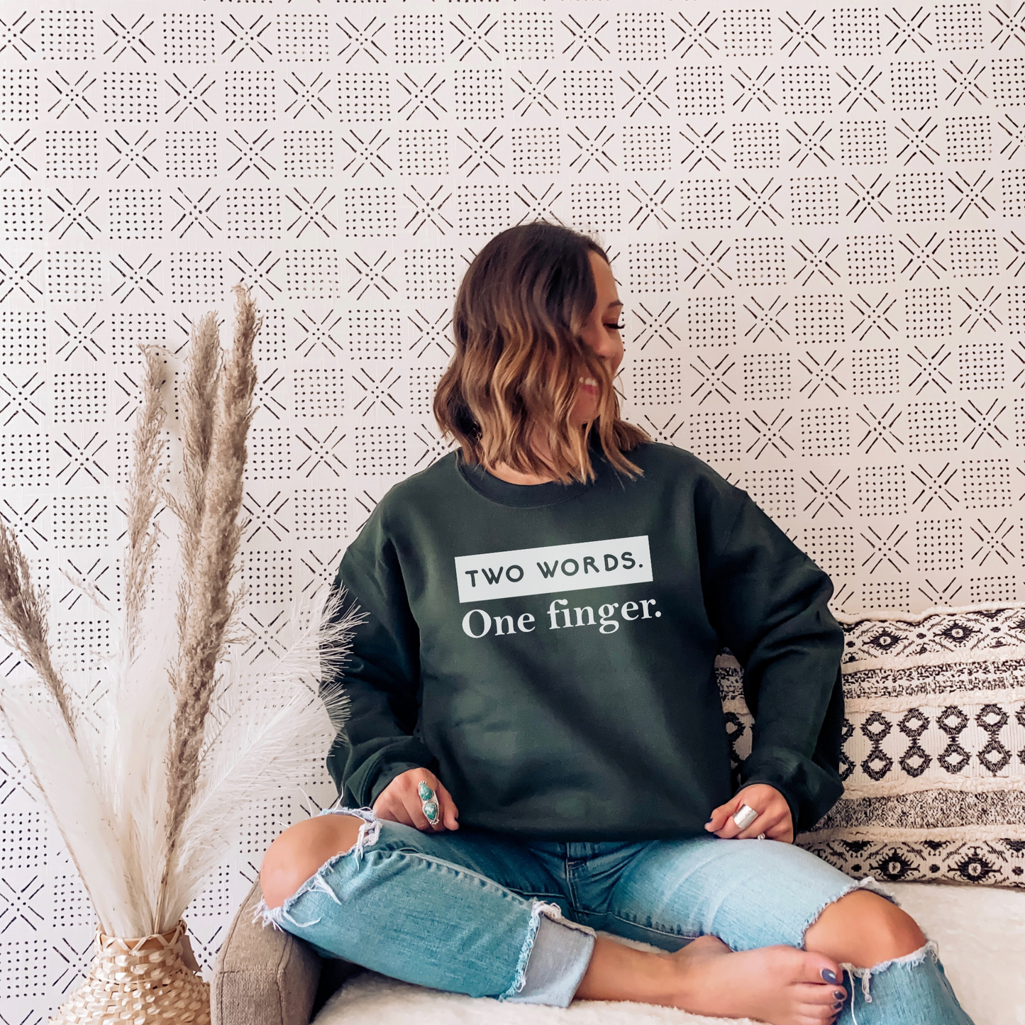 Two Words, One Finger Sweatshirt Sweatshirt S Forest Green