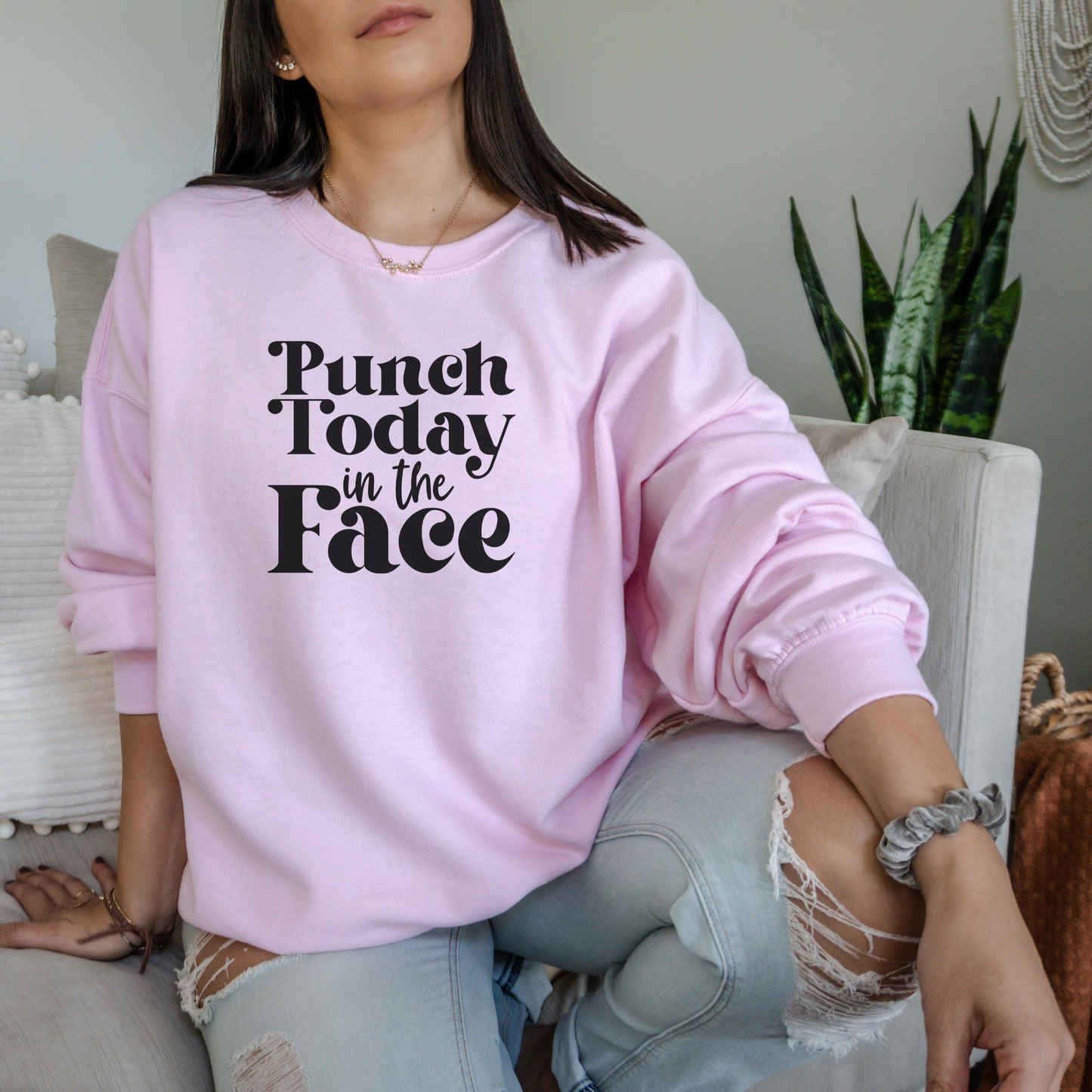 Punch Today in the Face Sweatshirt Sweatshirt S Light Pink