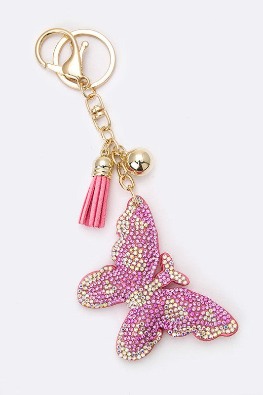 Fluttering Gem Butterfly Keychain  Pink  