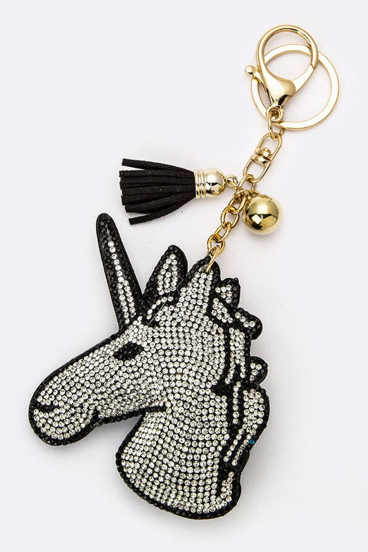 Crystal Unicorn Key Chain  Black  