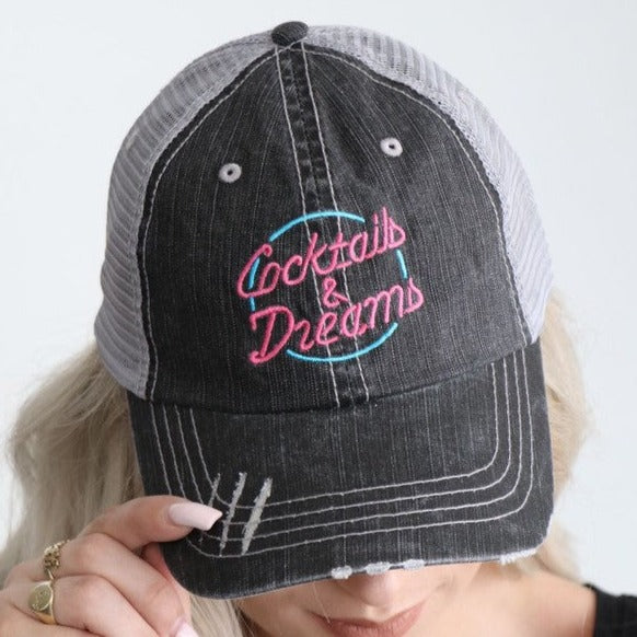 Cocktails and Dreams Trucker Hat  Grey Mesh Trucker OS 