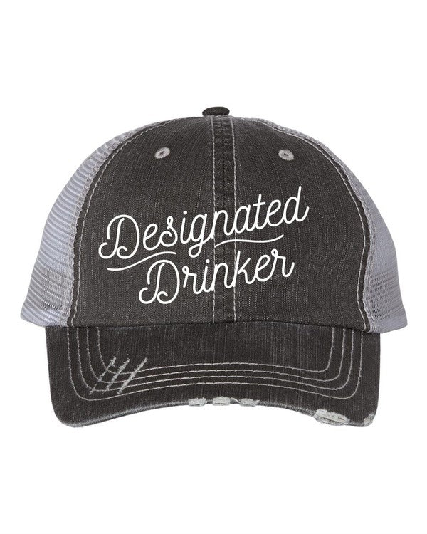 Designated Drinker Embroidered Hat  Grey Mesh Trucker OS 