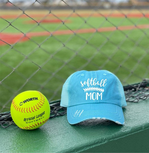 Softball Mom Embroidered Hat  Aqua One size 