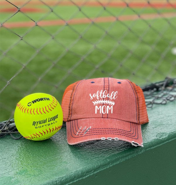 Softball Mom Embroidered Hat  Orange Mesh One size 