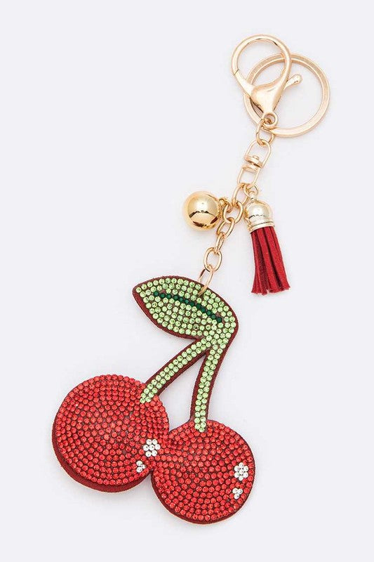 Cherry Bling Charm Keychain  Red  