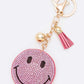 Smily Face Rhinestone Keychain  Pink  