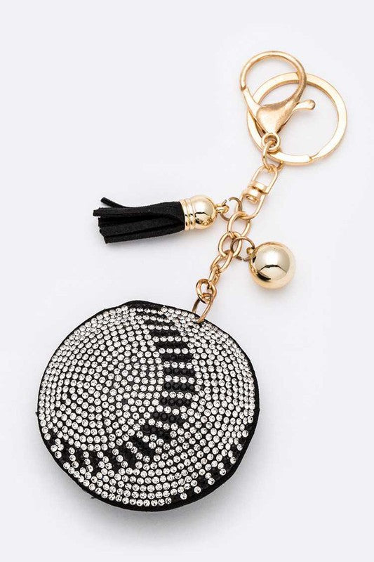 Rhinestone Baseball Pillow Keychain  Black/Clear  