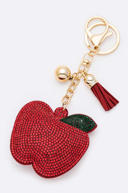 Apple a Day Rhinestone Key Chain  Red  