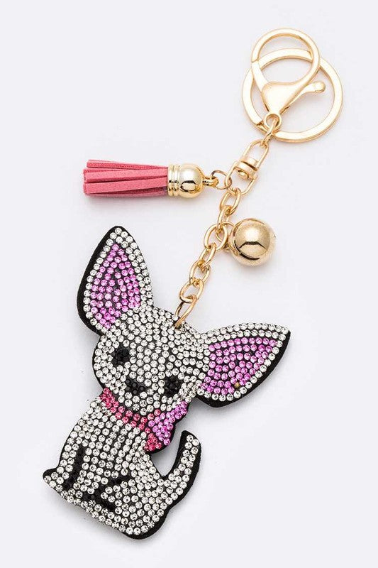 Aye Chihuahua Rhinestone Key Chain  Clear O/S 