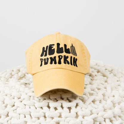 Hello Pumpkin Canvas Hat  Mustard Adult 