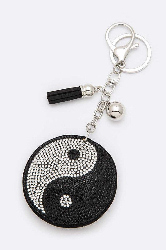 Yin & Yang Crystal Pillow Keychain  Black/Clear  