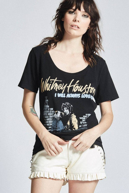 Whitney Houston Vintage Scoop Neck Tee  Black XS 