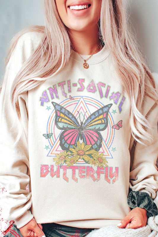 Anti-Social Butterfly Sweatshirt  Sand Small 