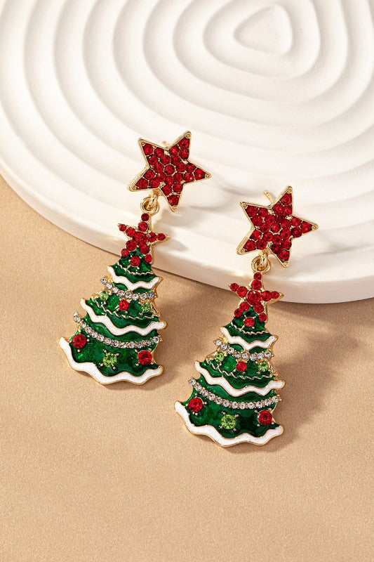 Very Merry Christmas Tree Drop Earrings    