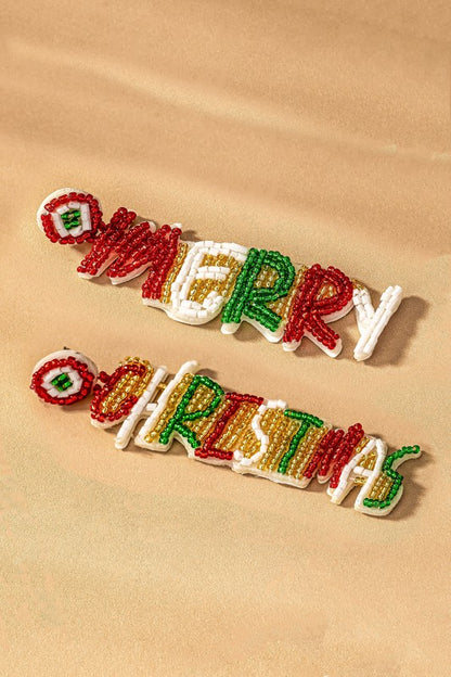 Merry Christmas Beaded Earrings  Multi  