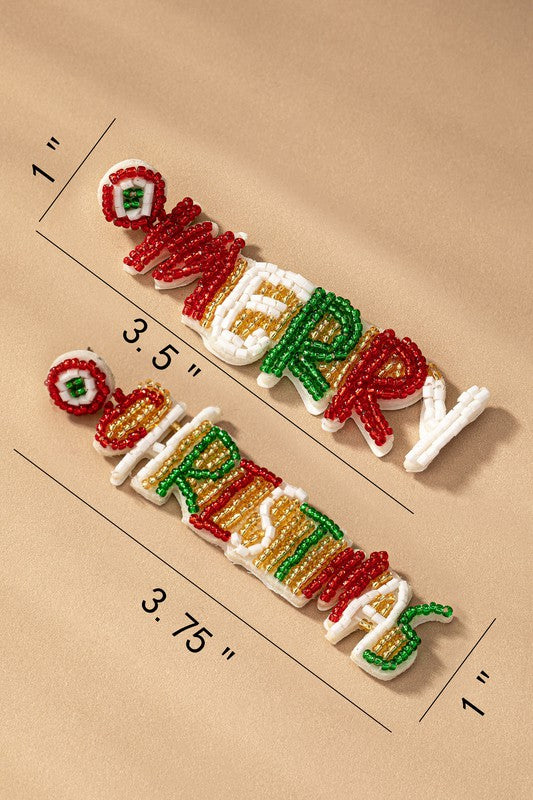 Merry Christmas Beaded Earrings    