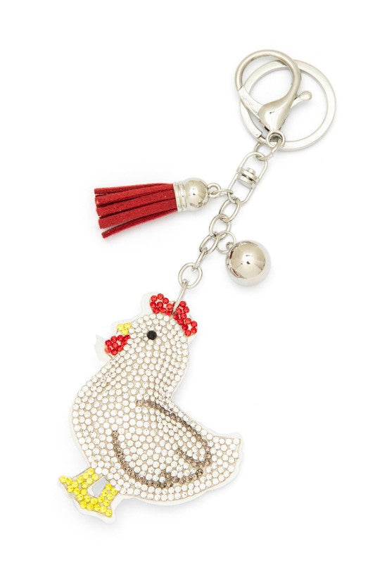 Blingy Barnyard Rooster Keychain  White  