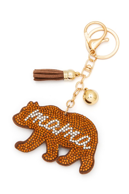 Mama Bear Rhinestone Pillow Keychain  Brown  