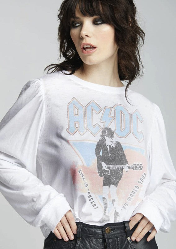 AC/DC 1979 World Tour Puff Sleeve Tee  White XS 