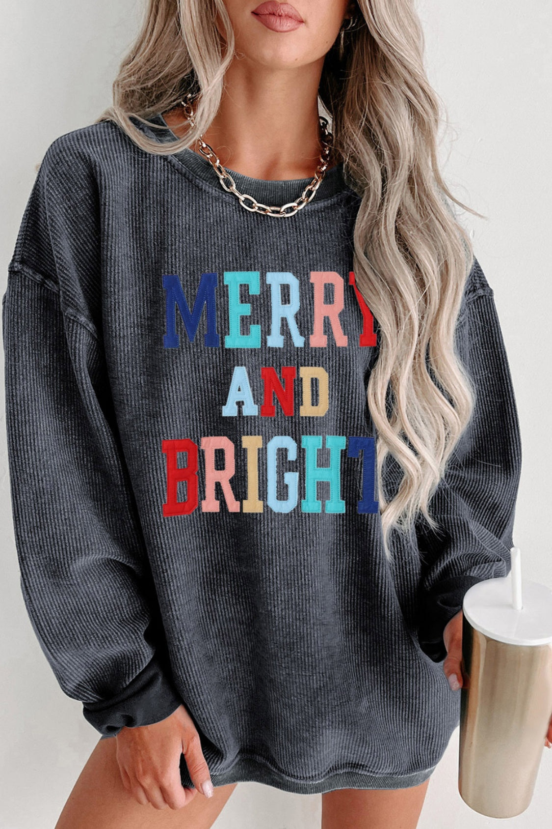 Merry and Bright Sweatshirt  Charcoal L 