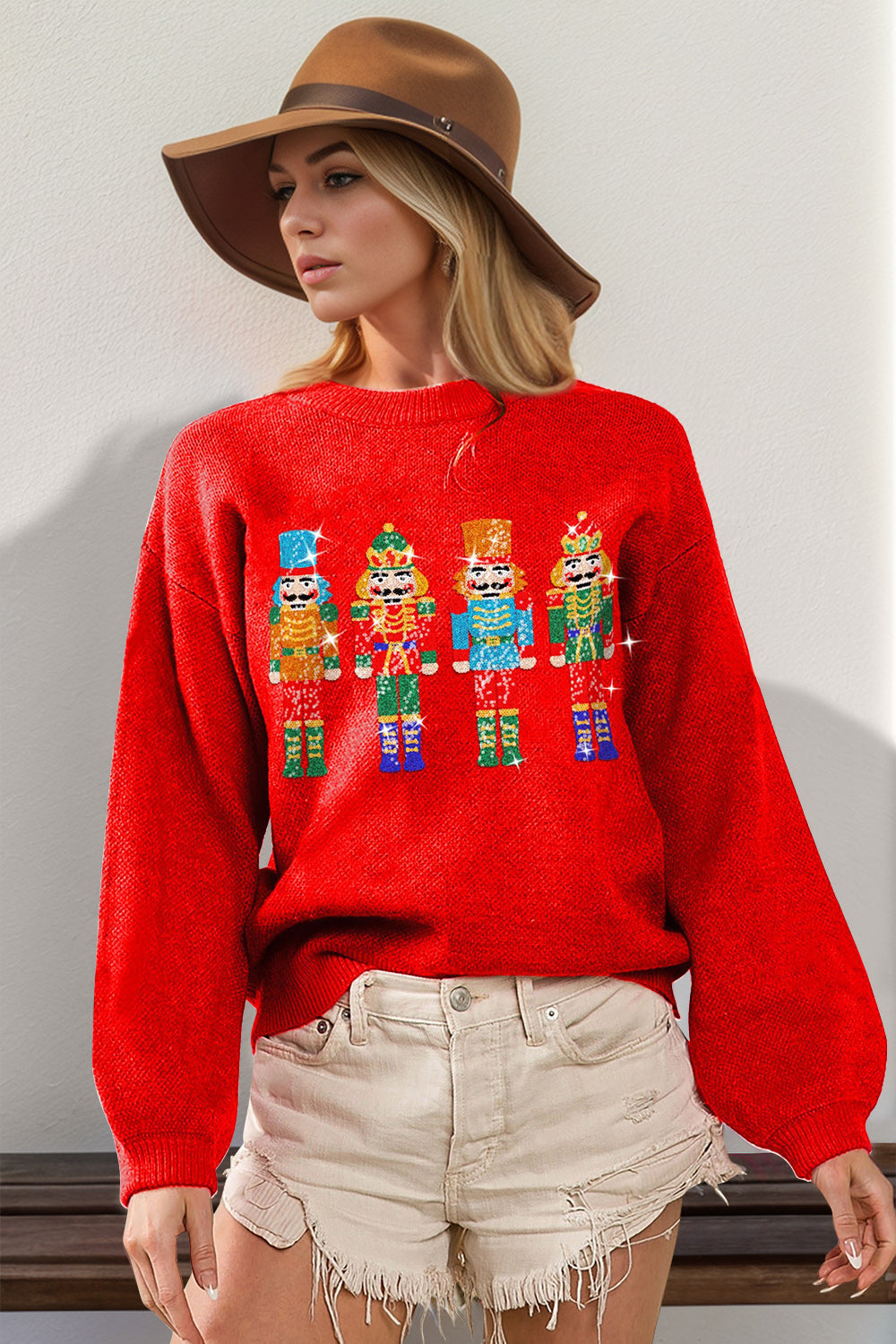 Sparkling Nutcracker Sweater  Red S/M 