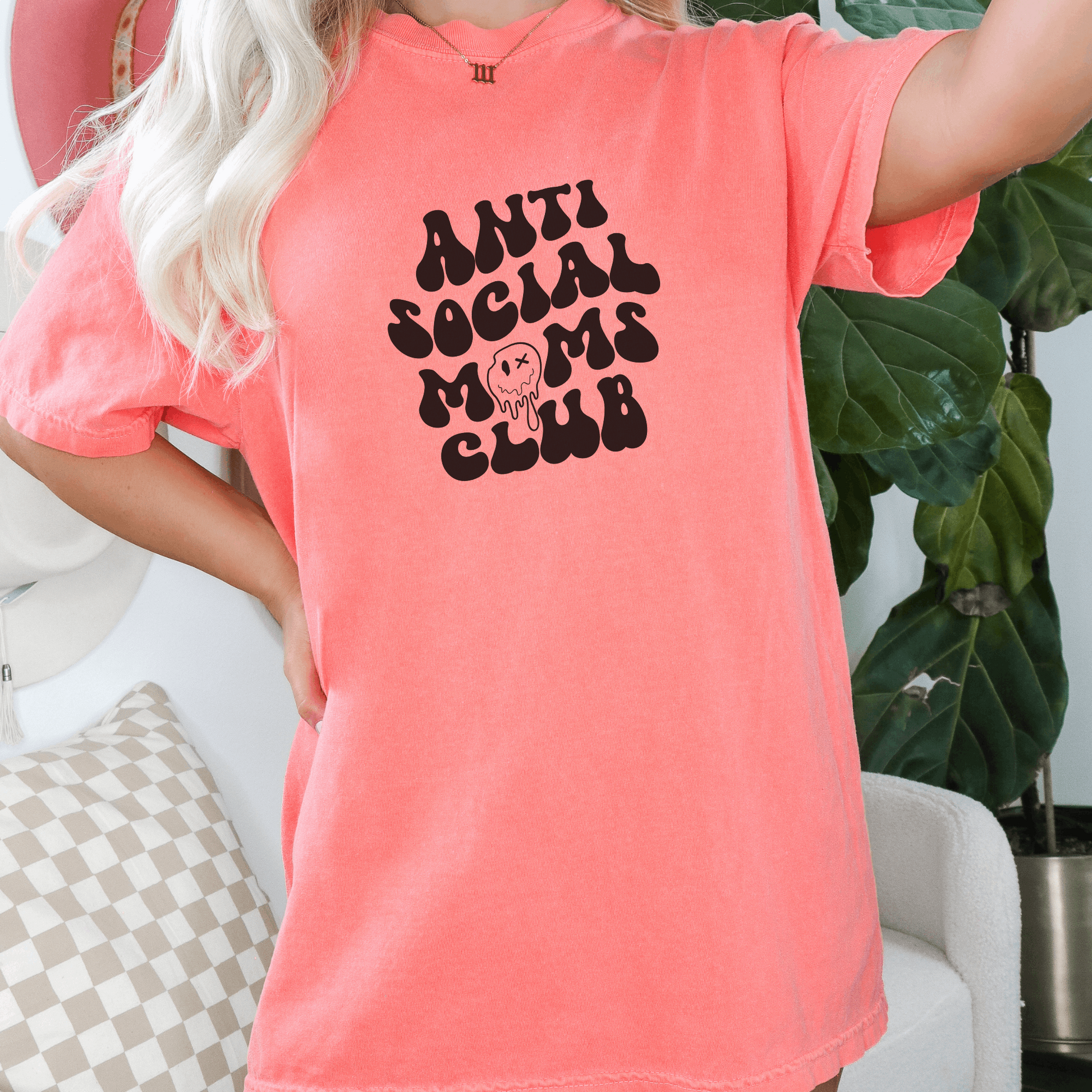 Anti Social Mom's Club Tee T-Shirt Bright Salmon S 