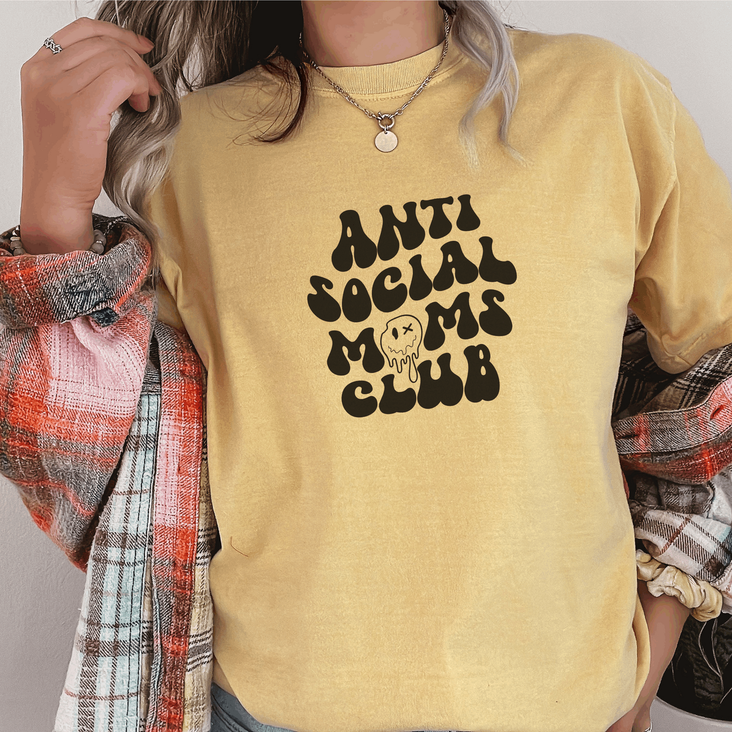 Anti Social Mom's Club Tee T-Shirt Mustard S 