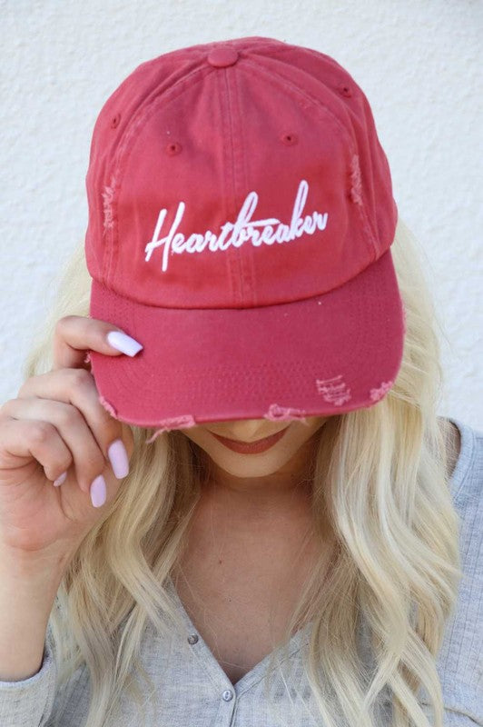 Heartbreaker Embroidered Hat  Distressed Red OS 