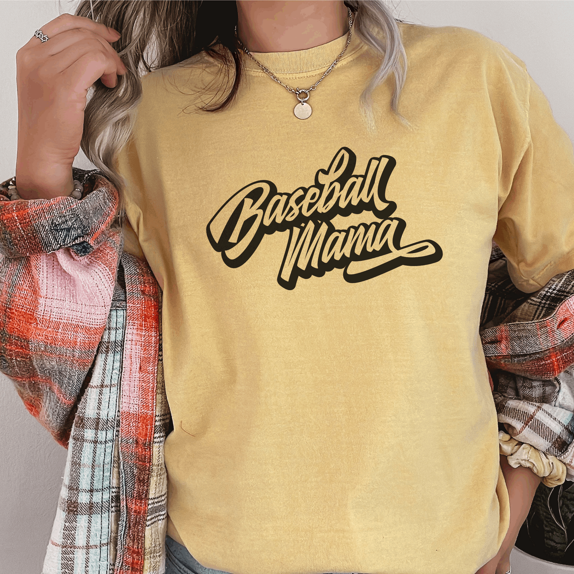 Baseball Momma Tee T-Shirt Mustard S 