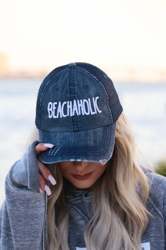 Beachaholic Embroidered Trucker Hat  Navy Blue OS 