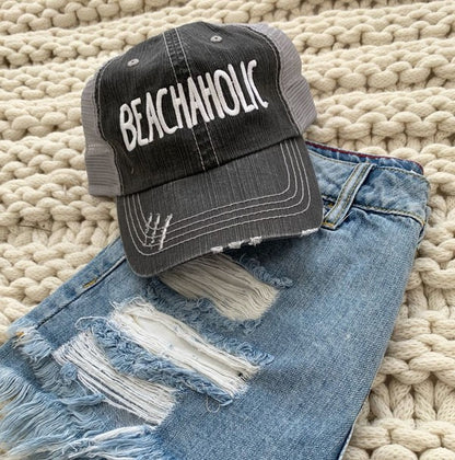 Beachaholic Embroidered Trucker Hat  Grey OS 