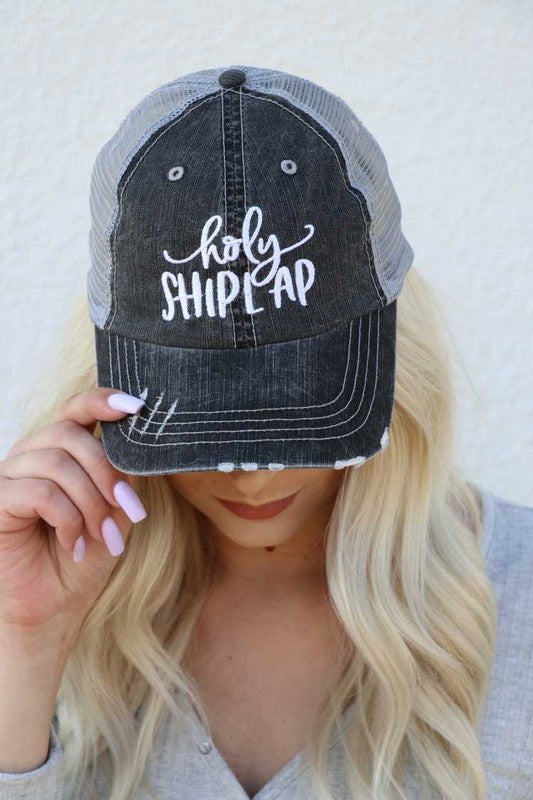 Holy Shiplap Embroidered Trucker Hat  Grey Mesh Trucker OS 