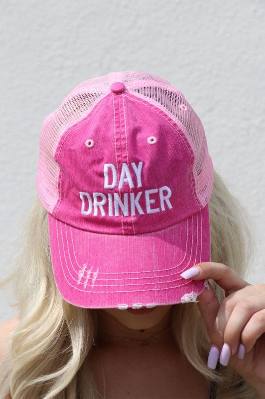 Day Drinker Pink Mesh Trucker Hat    