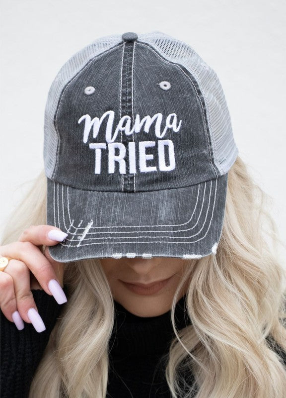 Mama Tried Embroidered Trucker Hat  Grey Mesh Trucker OS 