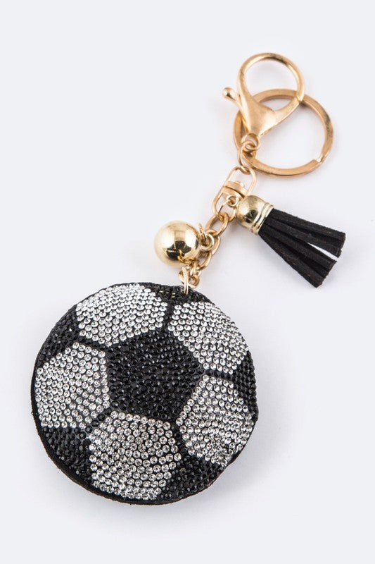 Crystal Soccer Ball Keychain  Black  