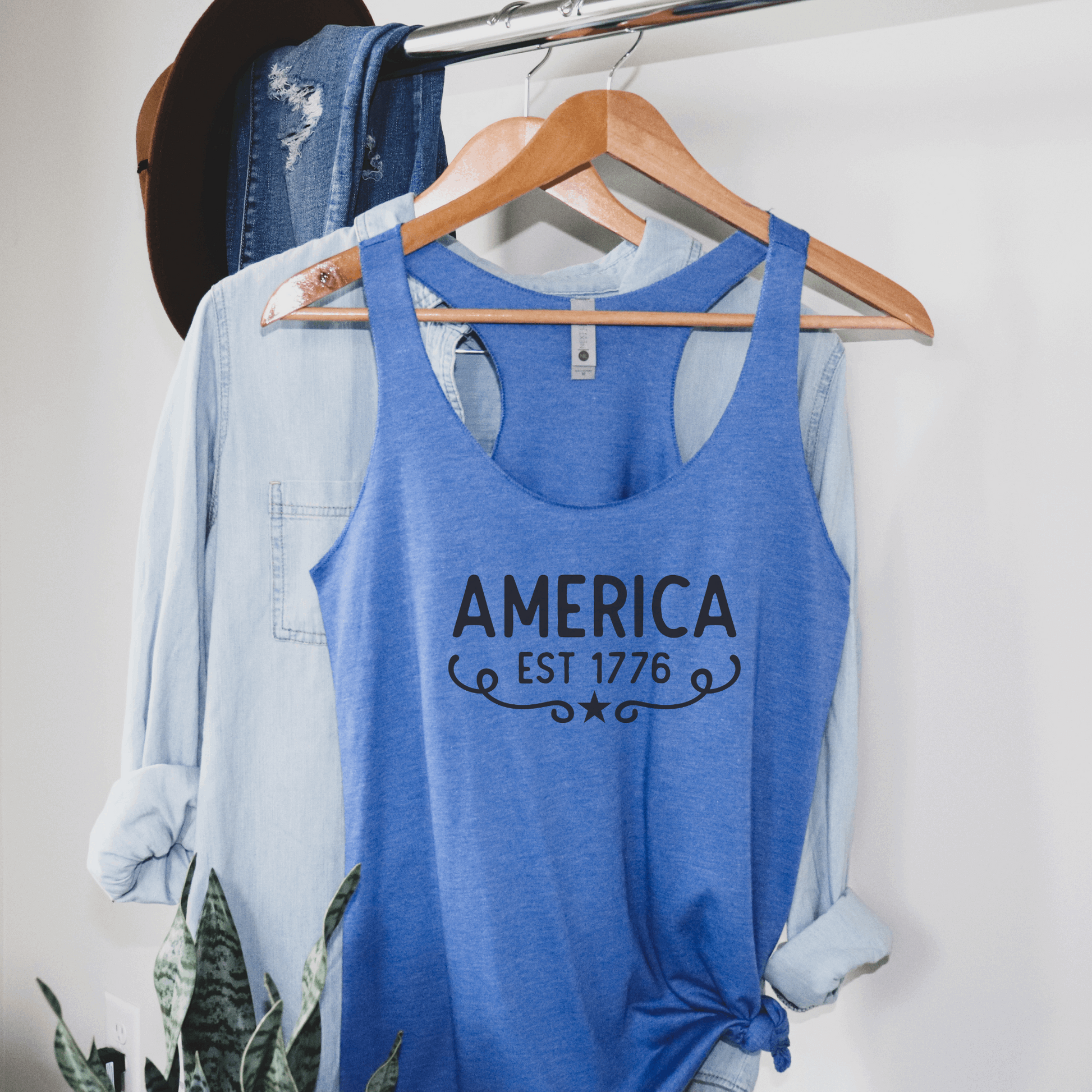 America Est 1776 Tank Top Tank Top Tri-Blend Vintage Royal XS 