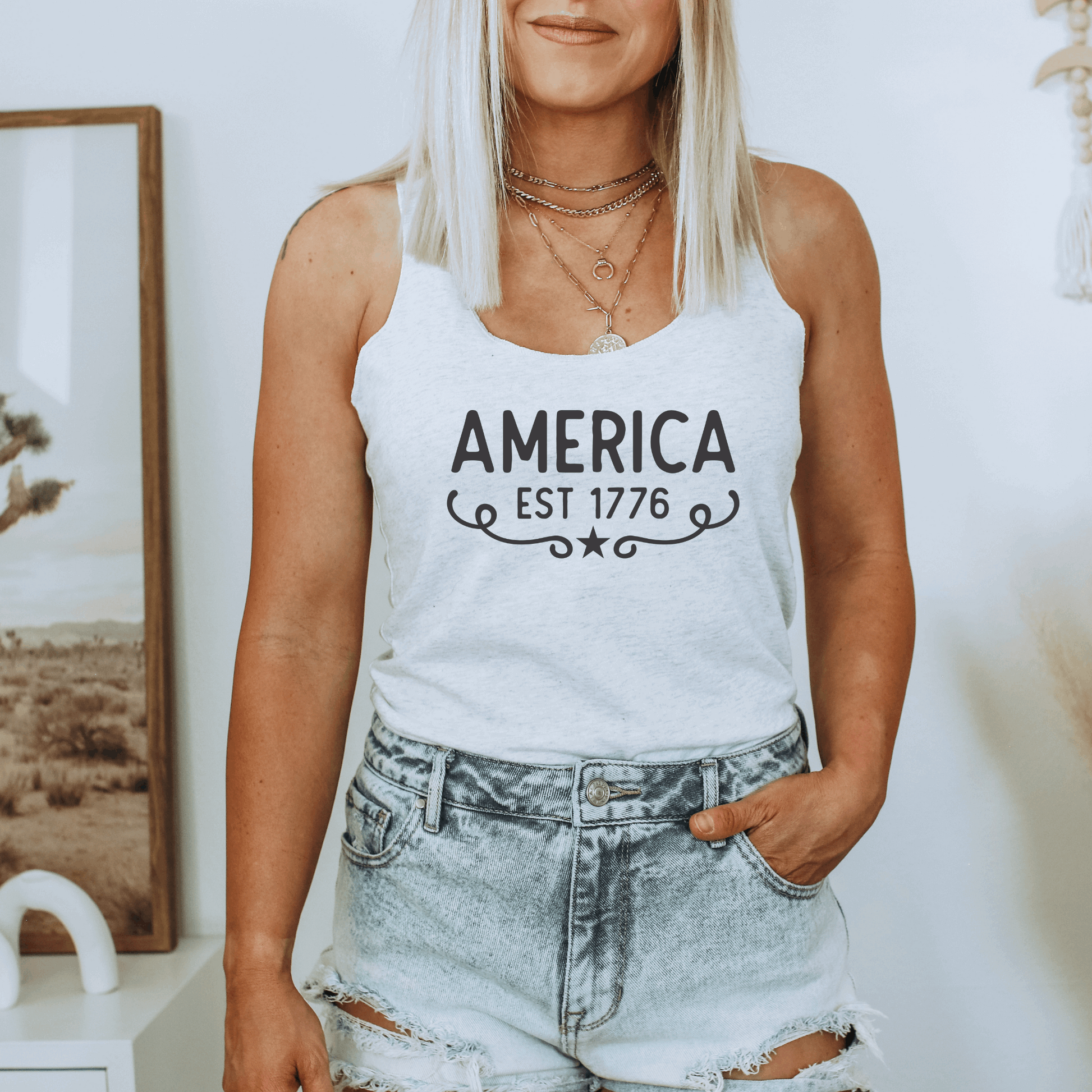 America Est 1776 Tank Top Tank Top Tri-Blend Heather White XS 