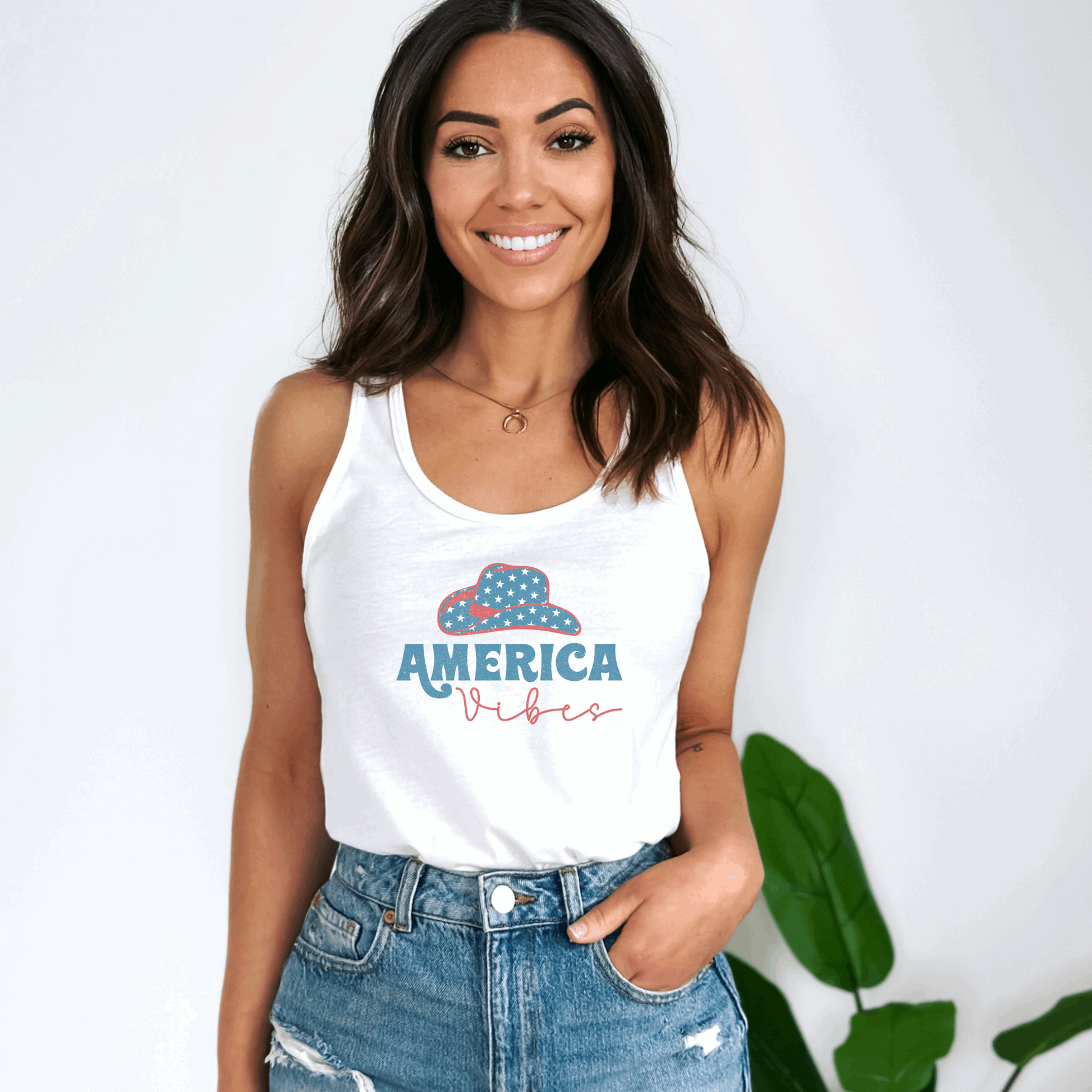 America Vibes Tank Top Tank Top XS Solid White 