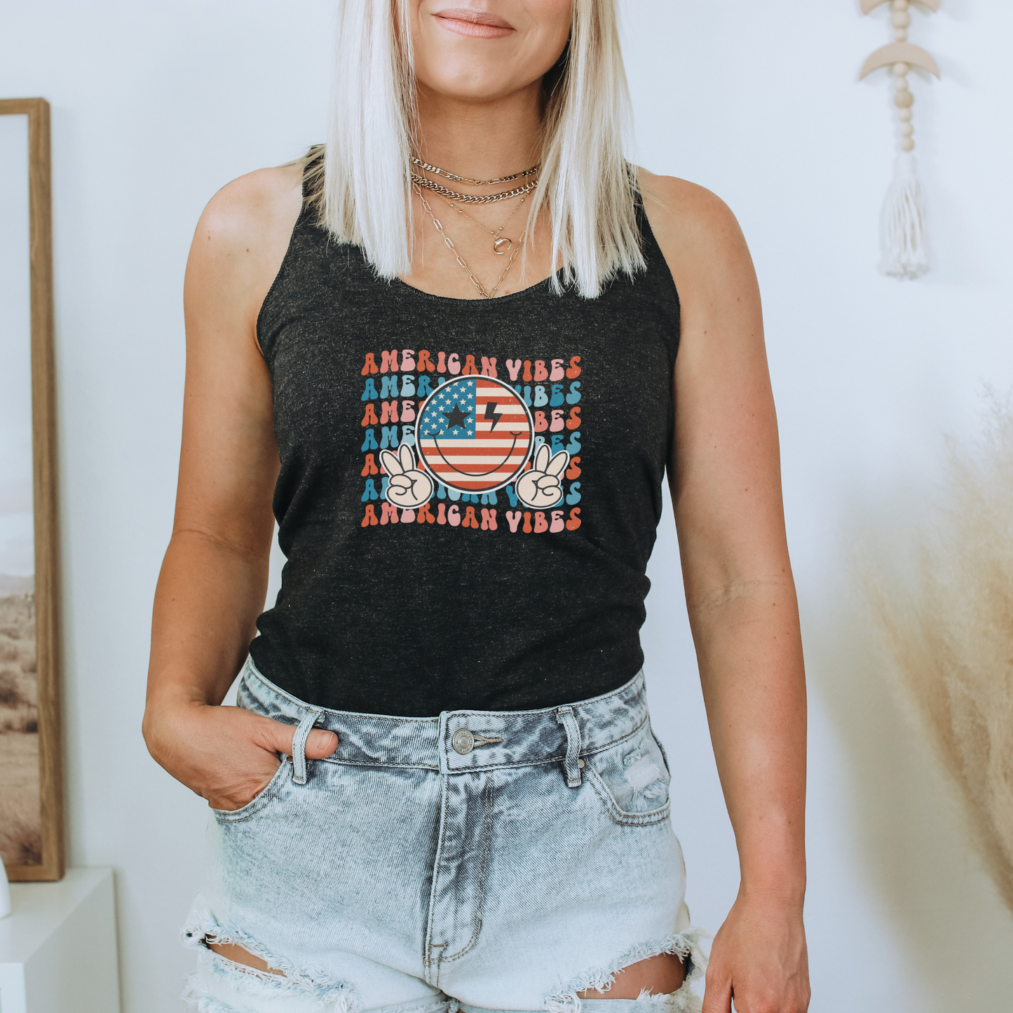 Retro American Vibes Tank Top Tank Top Tri-Blend Vintage Black XS 