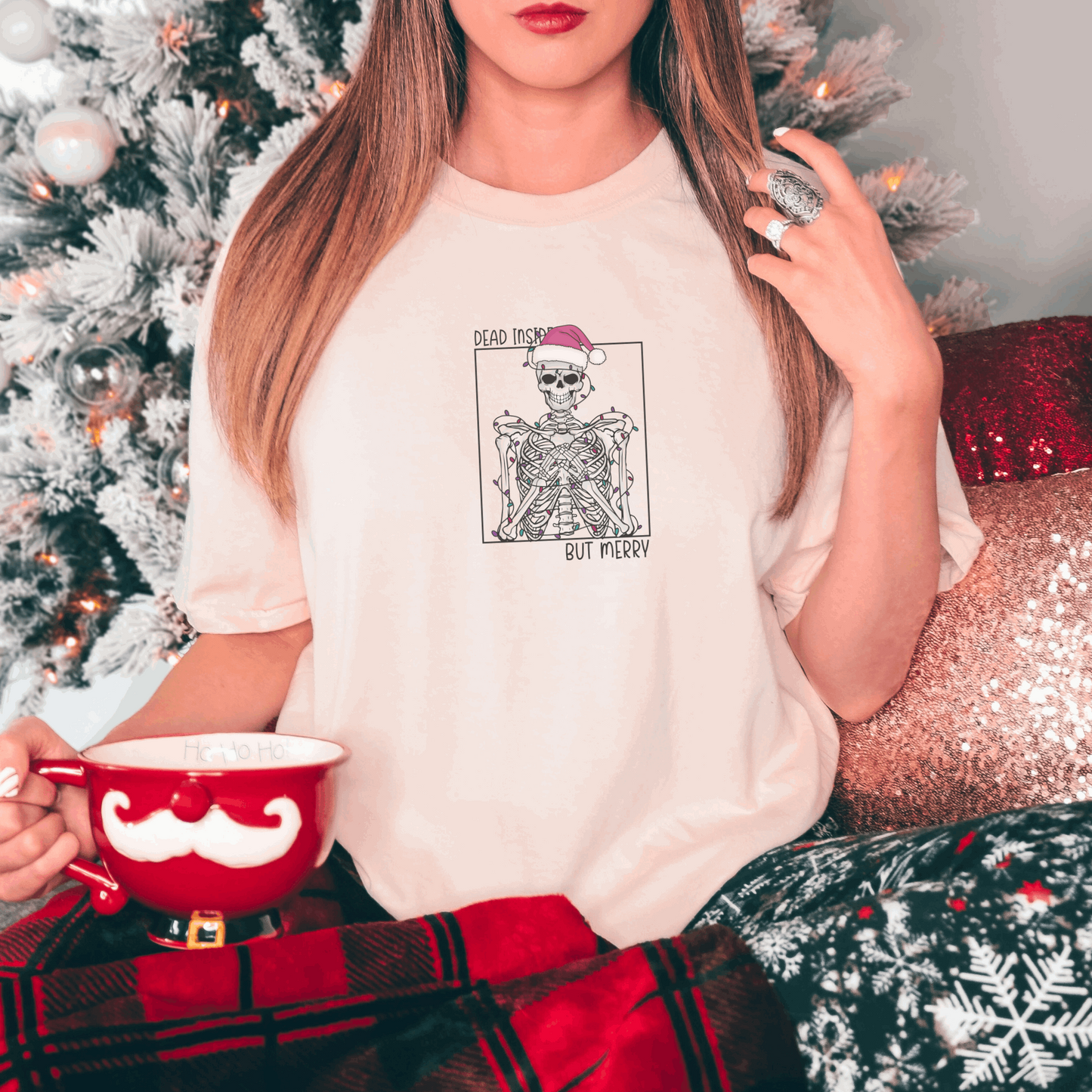 Dead Inside, But Merry Tee T-Shirt Ivory S 