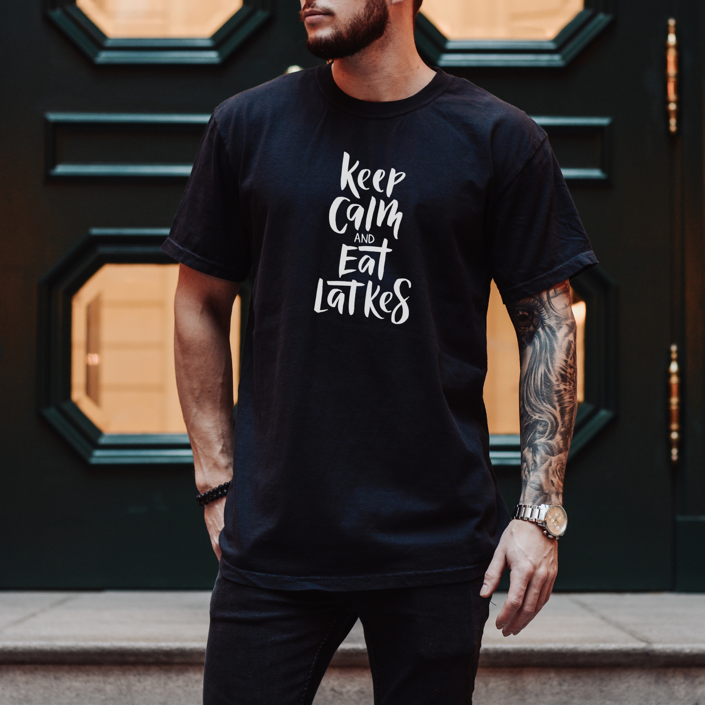 Keep Calm and Eat Latkes Tee T-Shirt Black S 